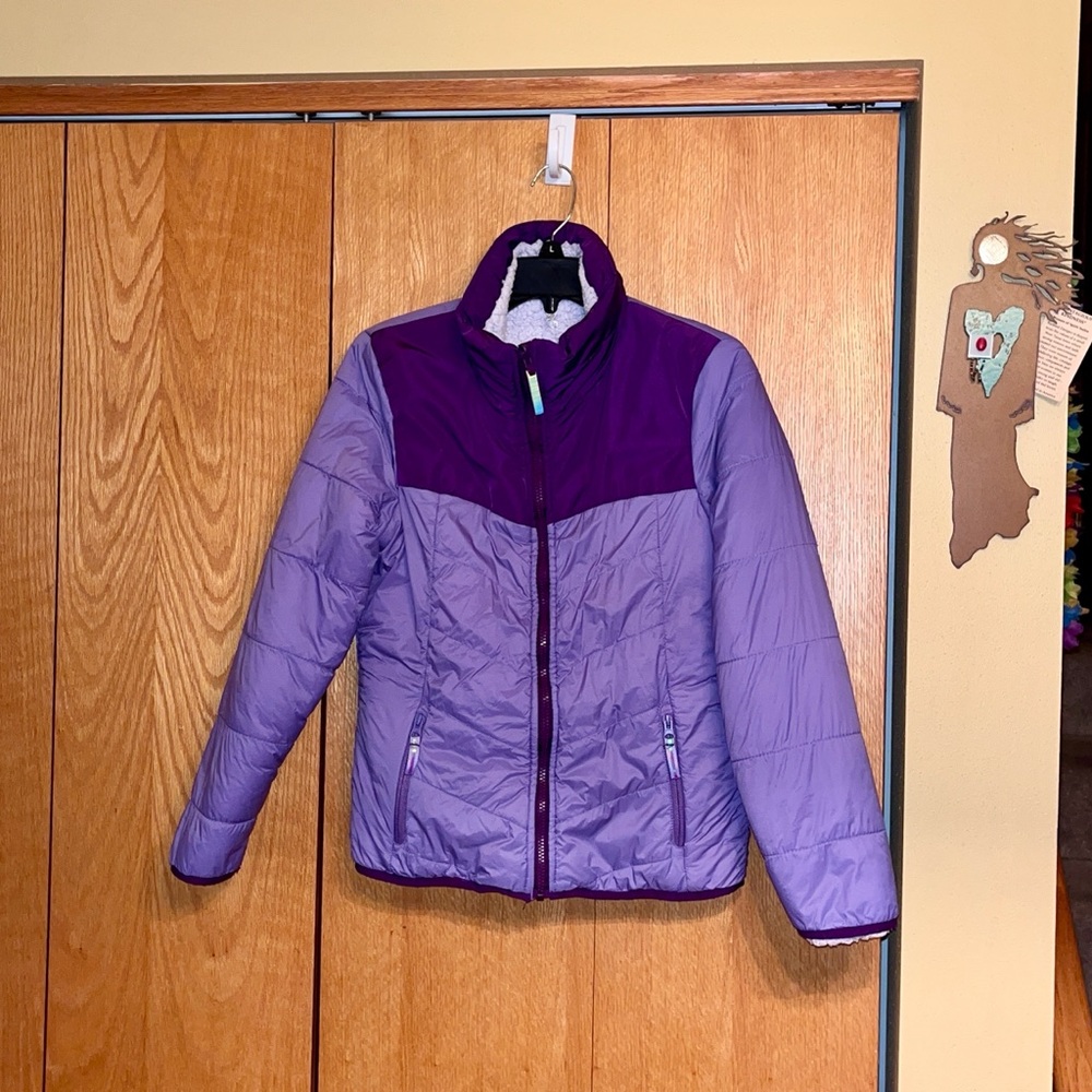 C9 by Champion Girl’s XL 14-16 reversible zip up purple fleece coat jacket EUC